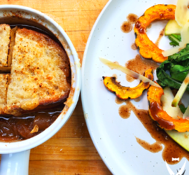 French Onion Soup + Roasted Winter Squash Salad